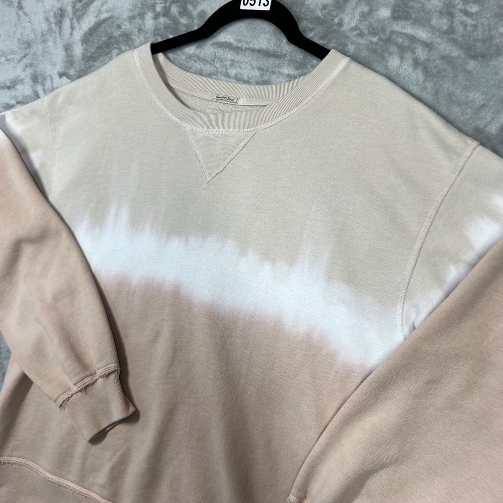 Abercrombie & Fitch Womens Sweatshirt L Tie Dye Relaxed Soft A&F White Tan